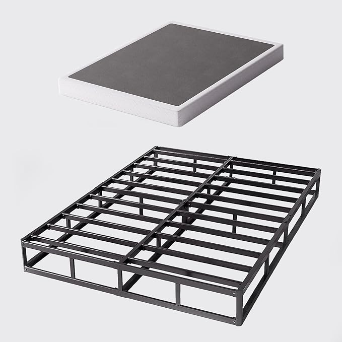 Queen Size Box Spring and Cover Set, 9 Inch High Profile Metal BoxSpring, Heavy Duty Structure Mattress Foundation, Noise Free, Non-Slip, Easy Assembly