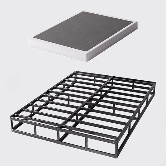 Queen Size Box Spring and Cover Set, 9 Inch High Profile Metal BoxSpring, Heavy Duty Structure Mattress Foundation, Noise Free, Non-Slip, Easy Assembly