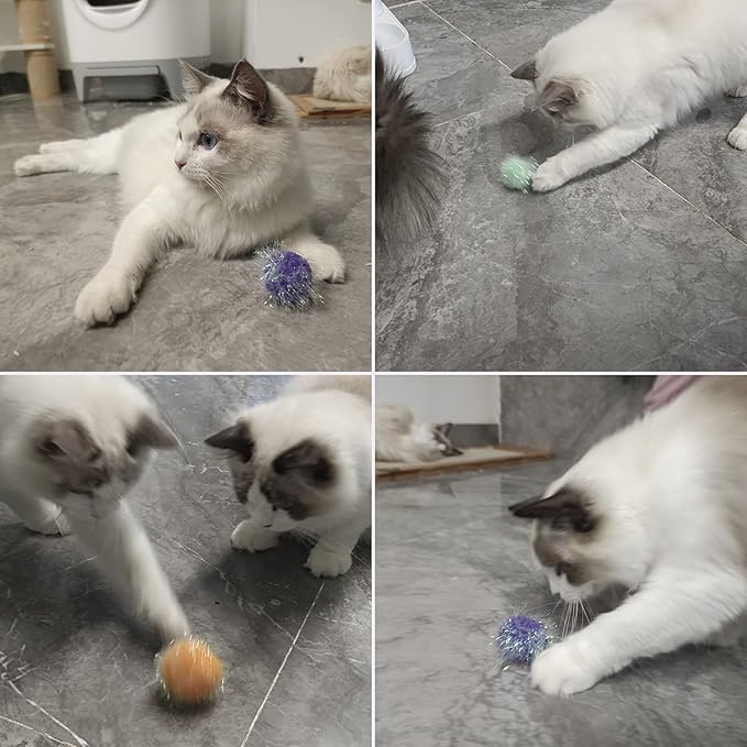 Cat Pom Pom Sparkle Fuzzy Balls 2 Inches Interactive Cat Toy Assorted Color 12 Pack-Mewly Pet