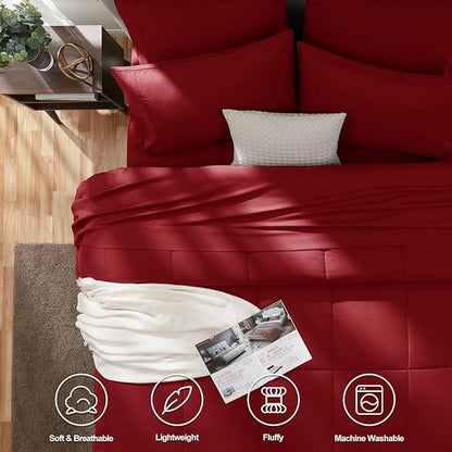 CozyLux King Size Comforter Set Dark Red, 7 Pieces Bed in a Bag, Red Comforter King Size, All Season Bedding Sets with Stitch Quilted Comforter, Flat Sheet, Fitted Sheet, Pillowcases