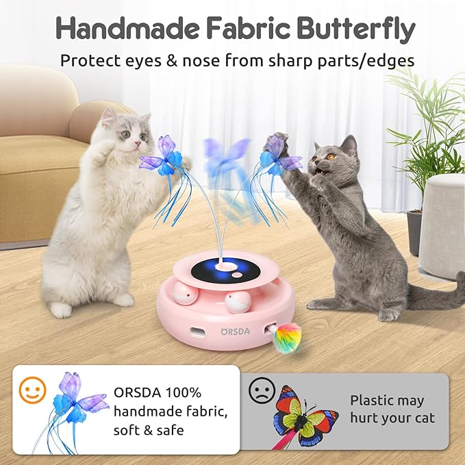 ORSDA Cat Toy, 3-in-1 Automatic Interactive Electronic Moving Ambush Feather, Fluttering Butterfly, Track Balls, USB Rechargeable Powered Smart Indoor Exercise Kicker-Mewly Pet