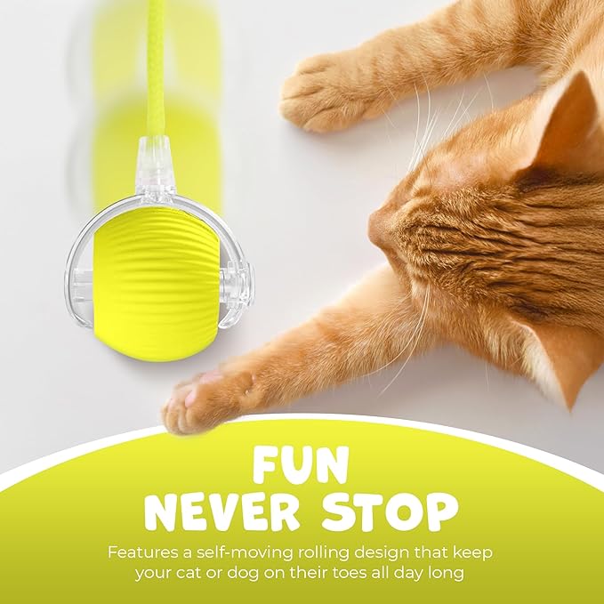 Pawlo Speedy Tail 2.0 Cat Toy –Teazys Turbo Tail Upgrade – Interactive Cat Toy – Kitten Toys – Automatic cat Toy for Boredom – Moving cat Toys for Indoor Cats with 2 Tails (Yellow)-Mewly Pet
