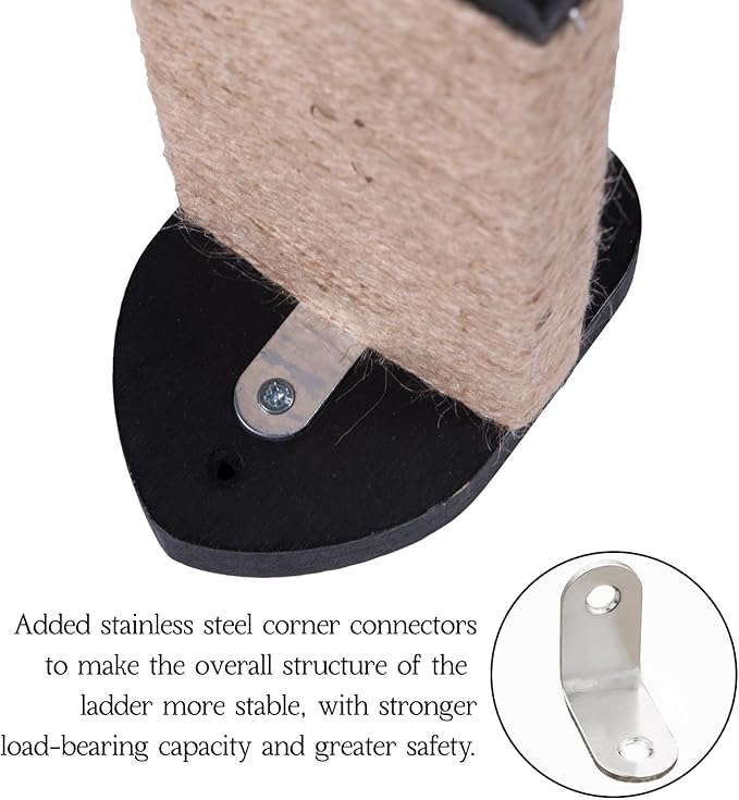 3-in-1 Cat Wall Steps - Climbing Wall Furniture & Shelves with Hemp Rope, Solid Wood Cat Ladder (Standard-Black)-Mewly Pet