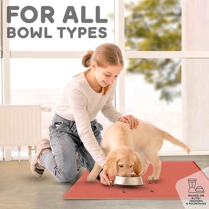 Dog Food Mat - 28x18 Raised Edges Dogs Mat for Food and Water Prevent Spill, Waterproof Cat Food Mats Protect Floors, Easy Clean Dog Bowl Mats for Food and Water, Silicone Pet Feeding Placemats-Mewly Pet