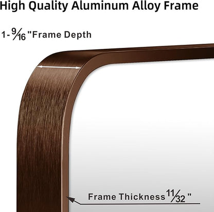 18"x24" Brushed Bronze Bathroom Mirror for Wall, Rounded Rectangle Mirror with Brown Metal Frame Hanging for Bathroom Entryway Vanity,Living Room,Bedroom,Vertical or Horizontal