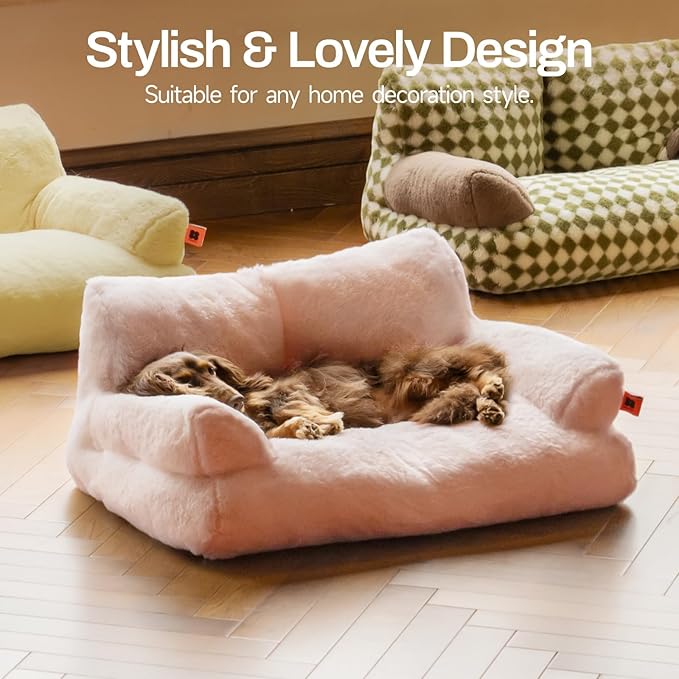 MEWOOFUN Cat Bed for Indoor Cats, Washable Dog Beds for Small Dogs & Cats with Removable Cover, Fluffy Cat Couch with Non-Slip Bottom (Pink, 26.0" L X 19.0" W X 13.0" Th)-Mewly Pet