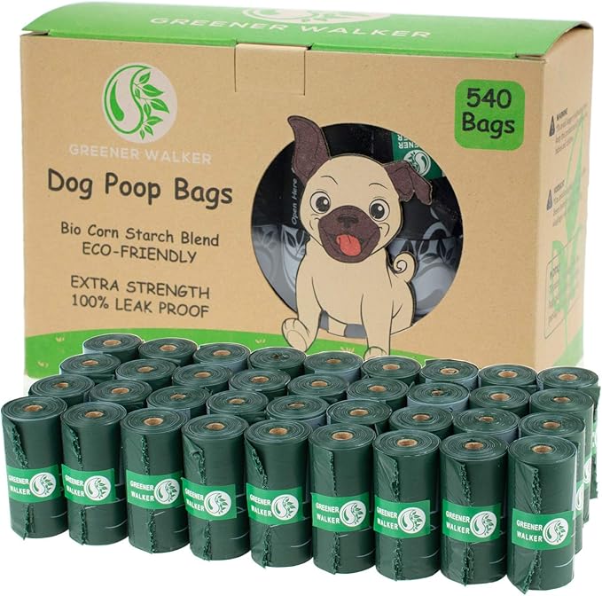 GREENER WALKER Poop Bags for Dog Waste-540 Bags,Extra Thick Strong 100% Leak Proof Dog waste Bags (Deep Green)-Mewly Pet