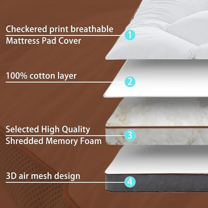WhatsBedding 4 Inch Memory Foam Mattress Topper Twin Size for Pressure Relief, Extra Soft and Breathable Pillow Top Mattress Topper with 3D air mesh, Fluffy Shredded Memory Foam Filled，75 * 39 * 4in