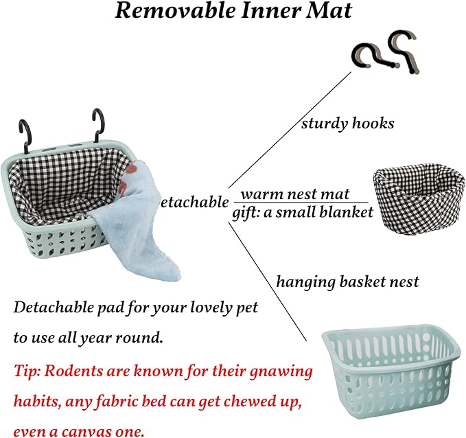 JWShang Rat Hammock for Cage, Chew Proof Hanging Basket Bed with Sturdy Hooks, Pet Cage Accessories, Safe Cozy Small Animal Rodent Hammock for Sugar Glider Mice Snuggling Sleeping-Mewly Pet