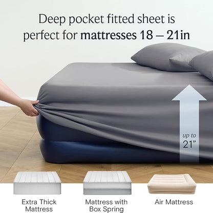 LuxClub 4 PC Queen Sheet Set, Bed Sheets Queen Size, Deep Pockets Wrinkle Free Cooling Bed Sheets Machine Washable Hotel Bedding Silky Soft - Light Grey Queen