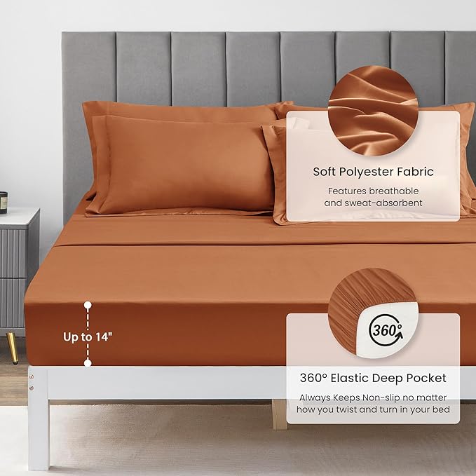 Love's cabin Twin XL Comforter Set Terracotta, 5 Pieces Twin XL Bed in a Bag, All Season Bedding Sets with 1 Comforter, 1 Flat Sheet, 1 Fitted Sheet, 1 Pillowcase and 1 Pillow Sham