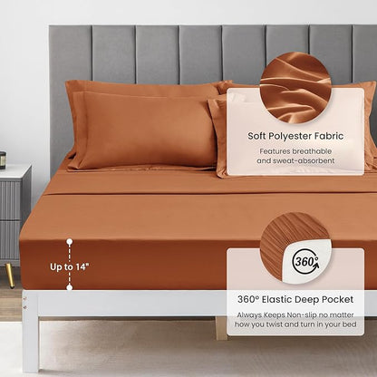 Love's cabin Twin XL Comforter Set Terracotta, 5 Pieces Twin XL Bed in a Bag, All Season Bedding Sets with 1 Comforter, 1 Flat Sheet, 1 Fitted Sheet, 1 Pillowcase and 1 Pillow Sham