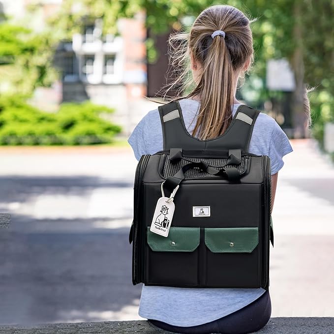 Dog Backpack, Pet Backpack with Breathable Mesh, Pet Travel Carrier with Soft Padded, Reinforced Support, Airline Approved Cat Backpack(Black)-Mewly Pet