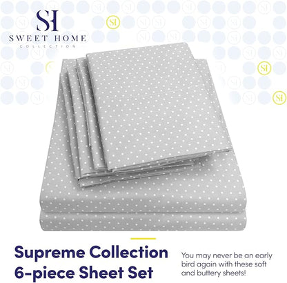 Queen Sheets Dot Grey - 6 Piece 1500 Supreme Collection Fine Brushed Microfiber Deep Pocket Queen Sheet Set Bedding - 2 Extra Pillow Cases, Great Value, Queen, Dot Gray