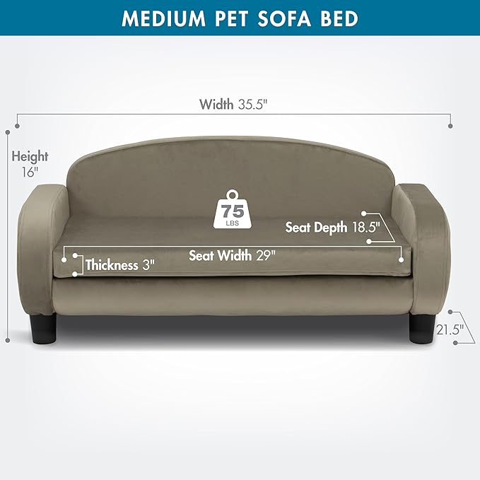 Paws & Purrs Multi-Cat Sofa Elevated Pet Bed for Indoor Cats Raised Cats Couch with Removable Washable Mattress Cover for Kittens, Dogs - 35.5" Wide, Ash-Mewly Pet