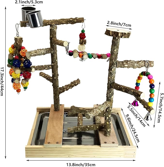 Tfwadmx Bird Playground Natural Wood Bird Play Stands Parrot Perch Stand with Removable Tray Climb Ladders Swing Chewing Toys for Lovebirds Cockatiels Budgies-Mewly Pet
