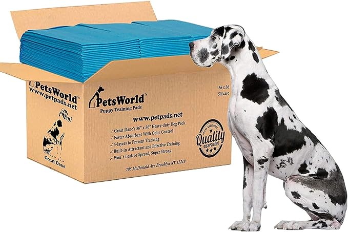 PETSWORLD Giant Dog Potty Pads, Odor-Eliminating, 36" x 36", Ultra Absorbent 5-Layer Leak-Proof Training Pads for Dogs & Cats (36x36, 50 Count)-Mewly Pet