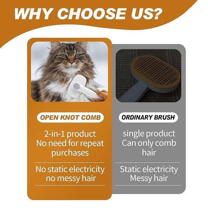 TemApex 2-in-1 Self Cleaning Shedding Brush & Dematting Comb for Long Haired Cats and Dogs, Pet Grooming Deshedding Brush for Dog and Cat Removes Loose Fur & Tangles-Mewly Pet