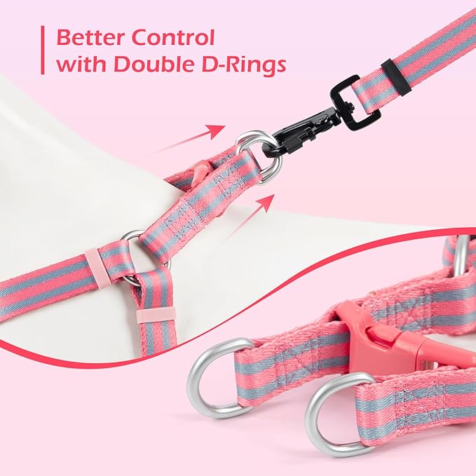 Stripe Step in Dog Harness for Small Dogs, Freedom Nylon Dog Halter Vests, Lightweight and Escape Proof Puppy Harness, Quick Fits for Small Medium and Large Dogs, Pink M-Mewly Pet