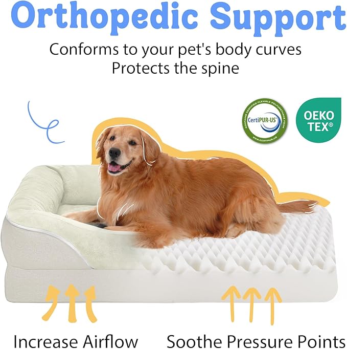 Washable Orthopedic Large Dog Bed - Extra Large Dog Beds with Bolsters Removable Orthopedic Foam Support Dogs Bed for XL Large Size Dogs with Waterproof Cover Non-Slip Bottom Pet Beds-Mewly Pet