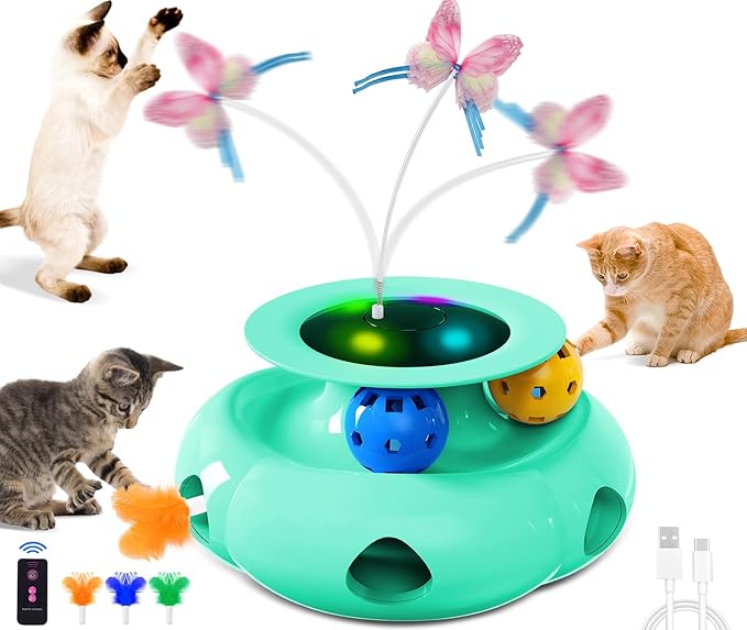 Cat Toys Interactive Rechargeable 3in1 Whack a Mole Cat Toy, Fluttering Butterfly, Track Balls, Touch Activated Automatic Kitten Toys for Indoor Cats-Mewly Pet