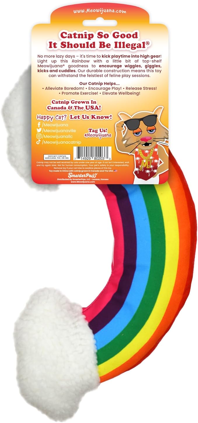 Meowijuana Kicker Toy for Cats | Get Kickin' Rainbow | Refillable Kicker Catnip Toy | Promotes Play and Cat Health | Includes Potent Hand Harvested Catnip Grown in North America-Mewly Pet
