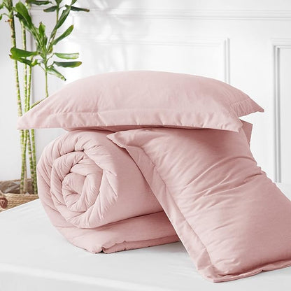 Bedsure Queen Comforter Set - Pink Soft Bedding for All Seasons, Cationic Dyed Bed Set, 3 Pieces, 1 Queen Size Comforter (90"x90") and 2 Pillow Shams (20"x26"+2")
