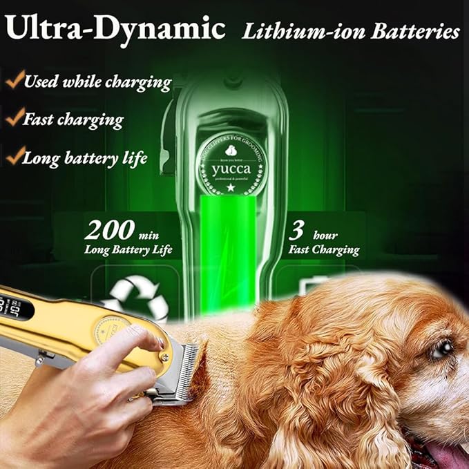 Yucca Dog Grooming Clippers for Thick Coats, Cordless, Professional Animal Clippers with 7000 RPM Powerful Motor-Mewly Pet