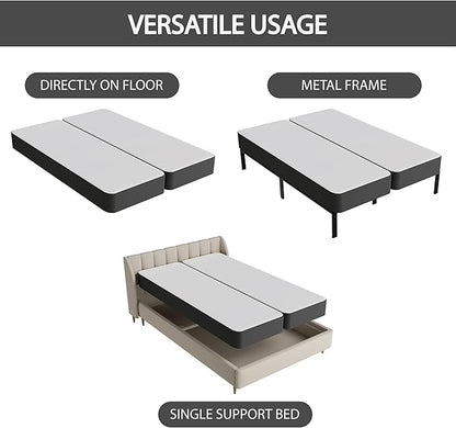 Nutan Inch Sturdy Box Spring for Mattress Support-Durable and Fully Assembled, Natural Wood Full, Gray, 4" Foundation