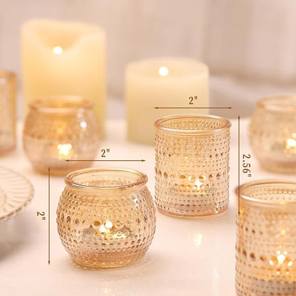 40 Pcs Assorted Gold Votive Candle Holders Bulk- Gold Candle Holders Bulk for Thanksgiving Christmas Table Decorations, Glass Tealight Candle Holder for Fall Wedding Table Centerpieces