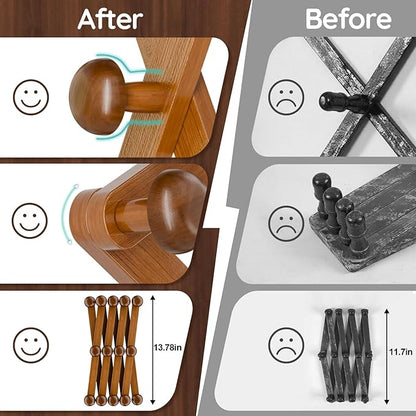 WGFKVAS Hat Rack for Wall with 14 Hooks, Solid Wooden, Expandable Coat Rack Wall Mount for Coats, Hats, Bags, Baseball Caps, Brown