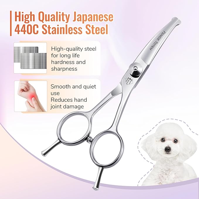 Dog Grooming Scissors: 4.75" Pet Curved Shears Made Of Advanced Stainless Steel Alloy for Trimming Dogs Cats and Other Pets Face and Paws-Mewly Pet