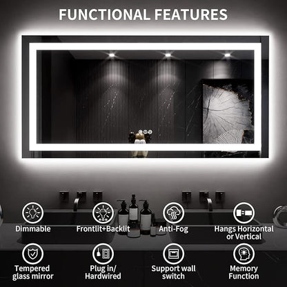 LOAAO 66"X40" LED Mirror for Bathroom, Lighted Bathroom Mirror with Lights, Anti-Fog, Dimmable, Memory Function, Easy to Install, Clear Reflection