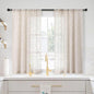 MYSKY HOME Beige Sheer Short Curtains with Pom Pom for Small Windows Bedroom Nursery Kids Girls Room Curtains Cafe Kitchen Light Filtering Boho Drapes, Rod Pocket,38 x 54 Inches, 2 Panels