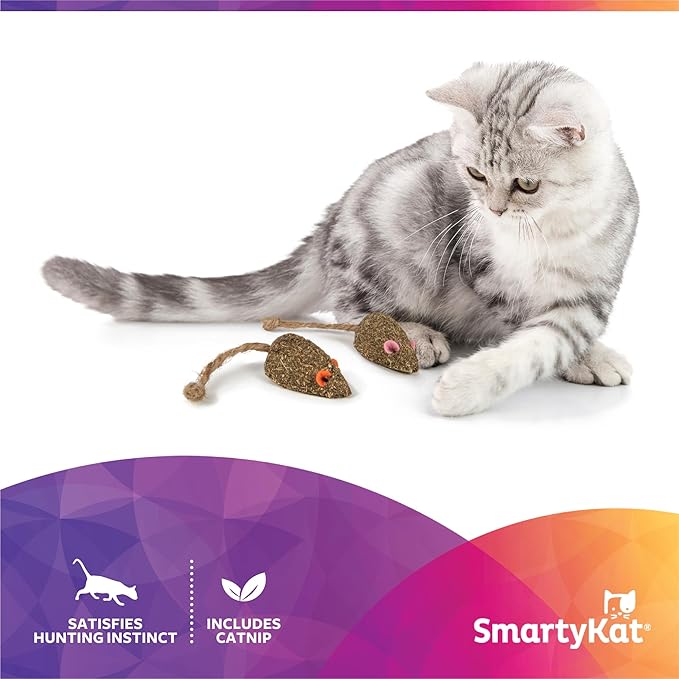 SmartyKat Instincts Mouser Mayhem HappyNip Cat Toy, Compressed Catnip & Silverine-Shaped Mice, Mentally Stimulating, Durable & Less Mess, 2-Pack-Mewly Pet