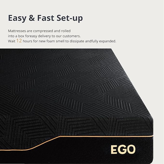 EGOHOME 14 Inch Queen Memory Foam Mattress for Back Pain, Cooling Copper Gel Bed in a Box, Foam Made in USA, CertiPUR-US Certified, Therapeutic Medium Firm, 60x80x14 Black