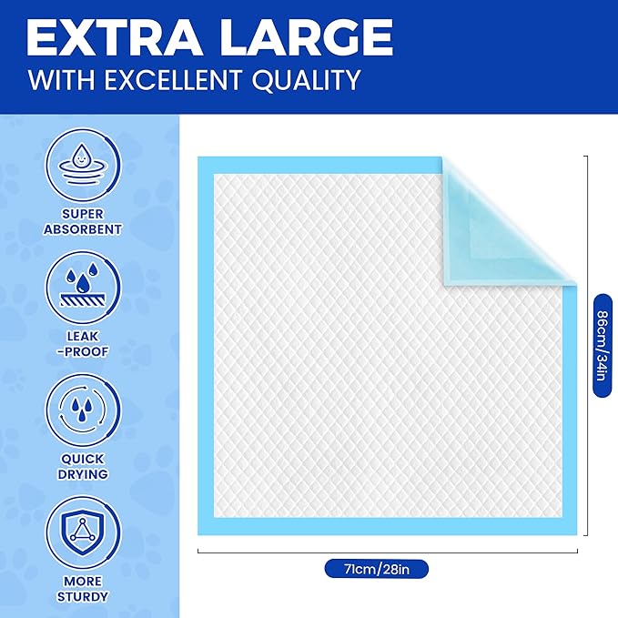 Dog Pee Pads Extra Large 28"x34" - 100 Pack Super Absorbent XLarge Puppy Pads 100 Count Leak-Proof Disposable XL Pet Potty Training Pads for Dogs, Puppies, Doggy-Mewly Pet