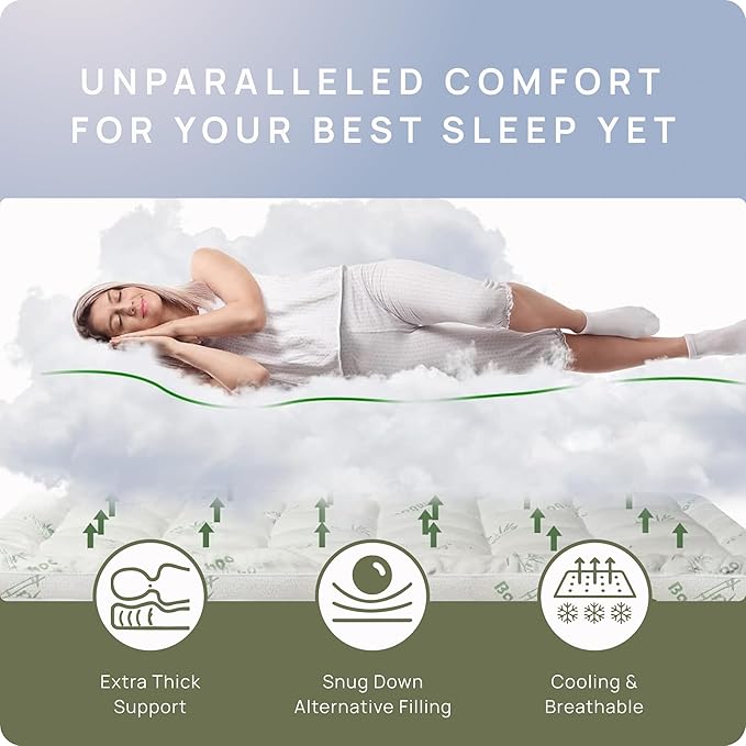 Cooling Mattress Topper - California King Size | Plush Pad Mattress Topper for Back Pain Relief, 8-21" Deep Pocket | Viscose Made from Bamboo Pillow Top | Bedroom Essentials
