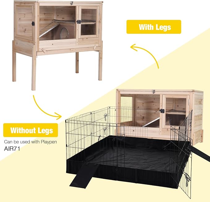 Aivituvin Wooden Guinea Pig Cages Indoor with Removable Stand, Anti Chewing Rabbit Hutch with Ramp and Wire Mesh, 2 Story Small Animals House Habitat with Pull Out Tray (Light Natural Wood)-Mewly Pet