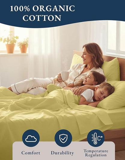 LANE LINEN 100% Organic Cotton King Bed Set, Soft & Comfy Luxury Hotel Feel Crisp Percale Weave, Machine Washable Mercerized Cotton Bedding Sets & Collections King Size- Cocoon