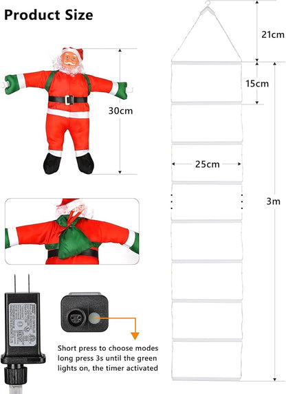 Toodour LED Christmas Lights - 10ft Christmas Decorative Ladder Lights with Santa Claus, Xmas Decorations Light for Indoor Outdoor, Window, Garden, Home, Wall, Xmas Tree Decor - White