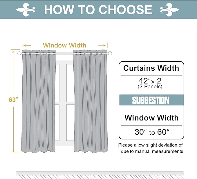 ChrisDowa 100% Blackout Curtains for Bedroom with Black Liner, 2 Thick Layers Total Blackout Thermal Insulated Grommet Window Curtains 63 Inch Length 2 Panels Set (Light Grey, 42 x 63 Inch)