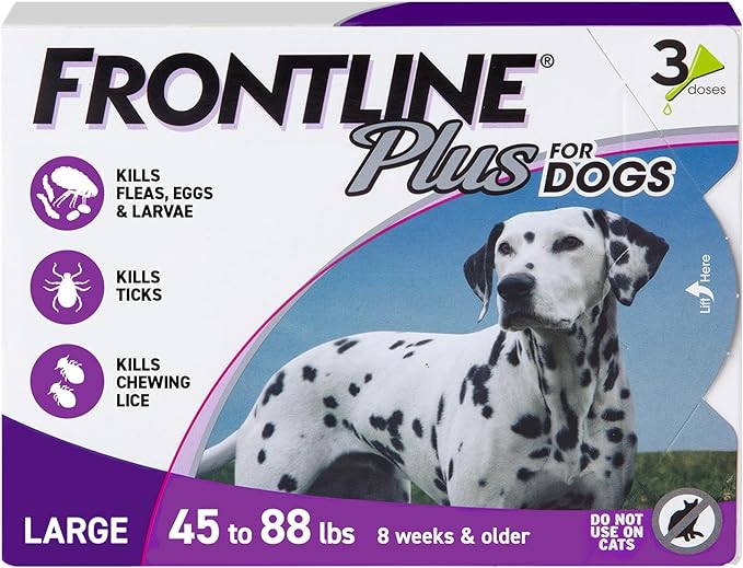 FRONTLINE Plus Flea and Tick Treatment for Large Dogs Up to 45 to 88 lbs. 3 Treatments-Mewly Pet