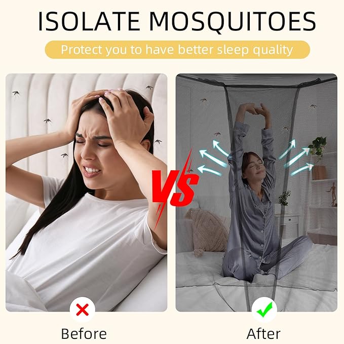 4 Corners Mosquito Net for Mosquiteros para Camas Bed Canopies Netting Bed Drapes Rectangular Mosquito Mesh for Camping Home Outdoor Travel(Black,L78 X W71 X H67 Inch,Opening)-Mewly Pet