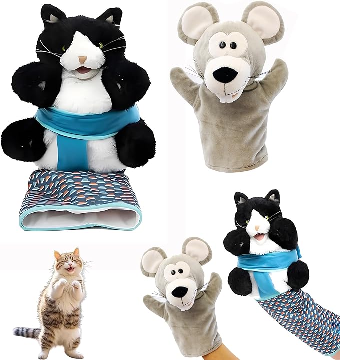 Mouse and Cat Wrestling Toy Puppet, Wrestler Play Doll Glove, Animal Arm Hand Funny Interactive Mice Cat Toy for Pet Lovers-Mewly Pet