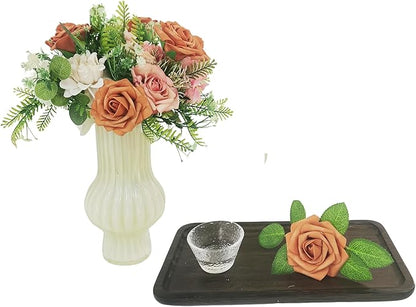 Artificial Rose Flowers 25pcs, Burnt Orange Foam Fake Rose Faux Flower for Wedding Bouquets Bridal Shower Centerpieces Floral Arrangements Home Decorations Party Backdrops Table