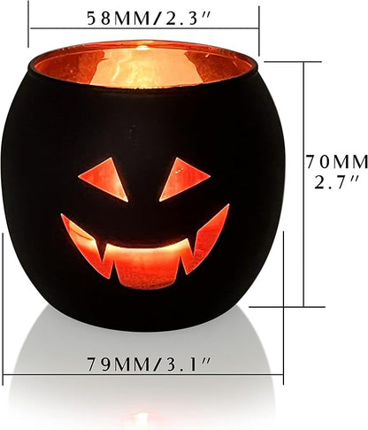 Halloween Table Decor Set of 6, Jack O Lanterns Black Glass Votive Tealight Candle Holders, Halloween Decorations Indoor Party Mantel Coffe Table Centerpiece Decor
