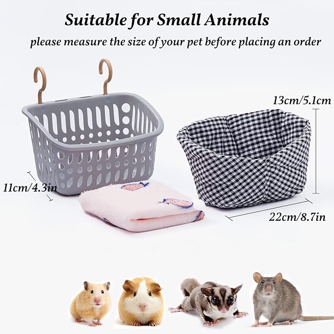 JWShang Rat Hammock for Cage, Chew Proof Hanging Basket Bed with Sturdy Hooks, Pet Cage Accessories, Safe Cozy Small Animal Rodent Hammock for Sugar Glider Mice Snuggling Sleeping-Mewly Pet