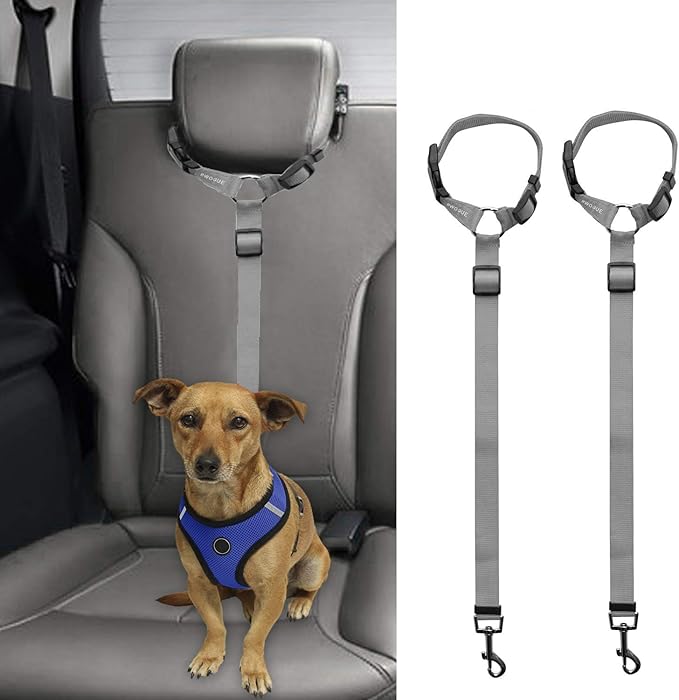 BWOGUE 2 Packs Dog Cat Safety Seat Belt Strap Car Headrest Restraint Adjustable Nylon Fabric Dog Restraints Vehicle Seatbelts Harness Grey-Mewly Pet