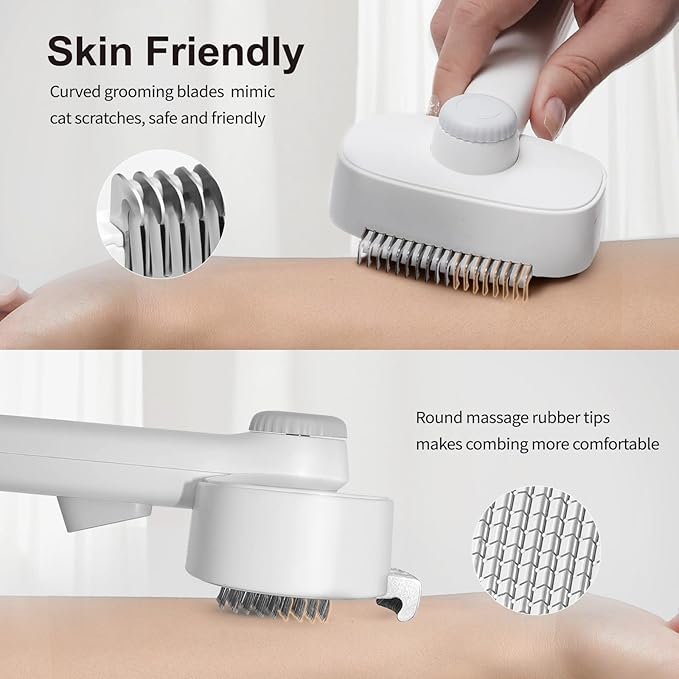 2-in-1 Deshedding Brush & Dematting Comb for Cats, Cat Brush for Long Haired Cats, Effectively Removes Matted Fur & Tangles, White-Mewly Pet